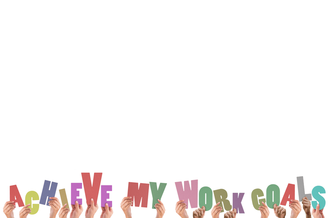 Hands Raising Colorful Letters with Transparent Background