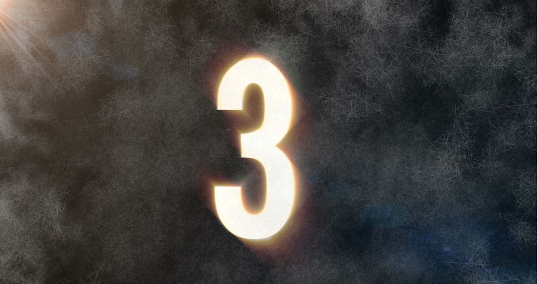 Glowing Number Three on Dark Textured Background