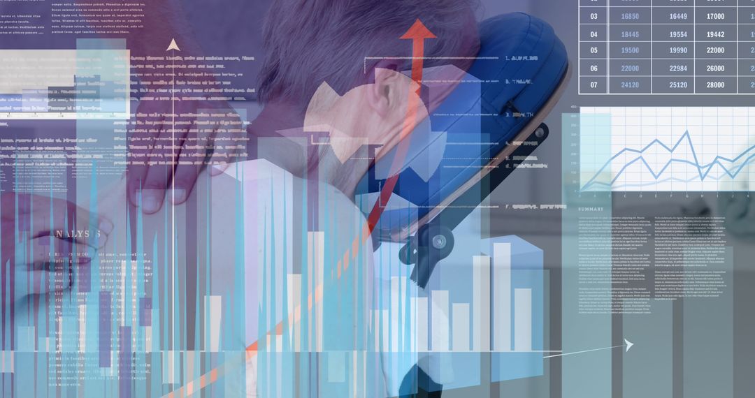 Data Analytics Overlay on Relaxed Businessman at Work