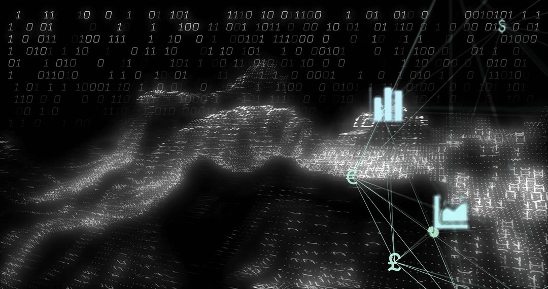 Digital World Map with Binary and Financial Symbols
