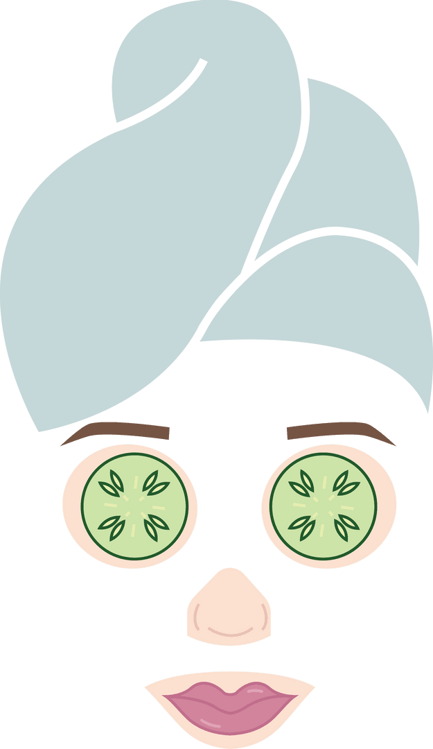 Transparent Facial Self-Care with Cucumber and Towel Wrapped Hair