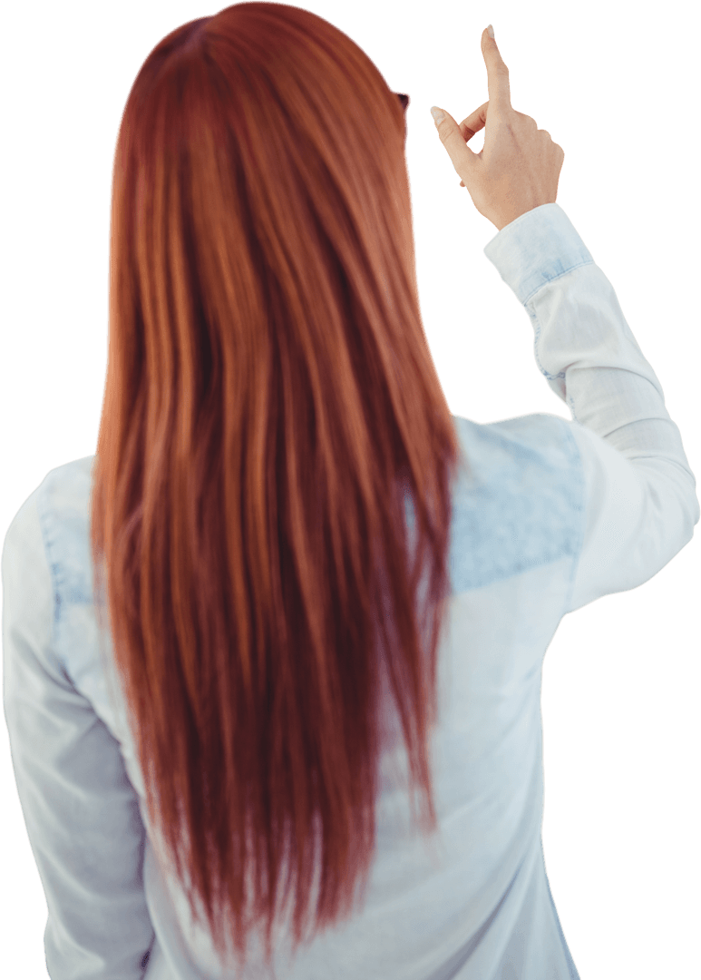 Rear View of Redhead Woman Pointing Finger Hand Style