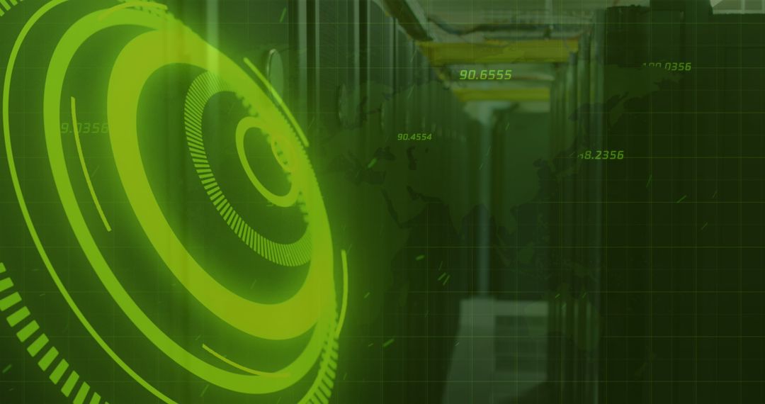 Futuristic Data Technology with Neon Radar Scan and Server Room