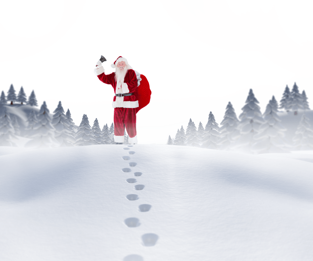Transparent Santa Walking in Snow Christmas Scene