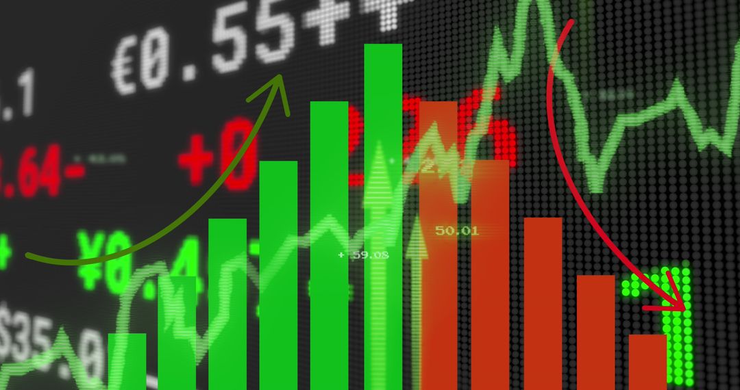 Rising and Falling Bars on Stock Market Display with Arrows