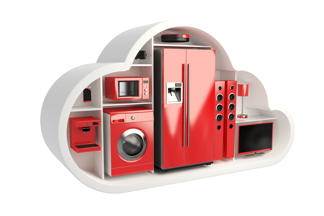 Red Smart Appliances Organized Within Transparent Cloud Concept