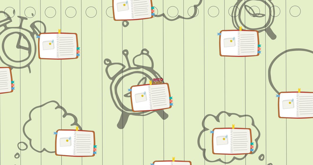 Patterned Background with School Icons and Stationery