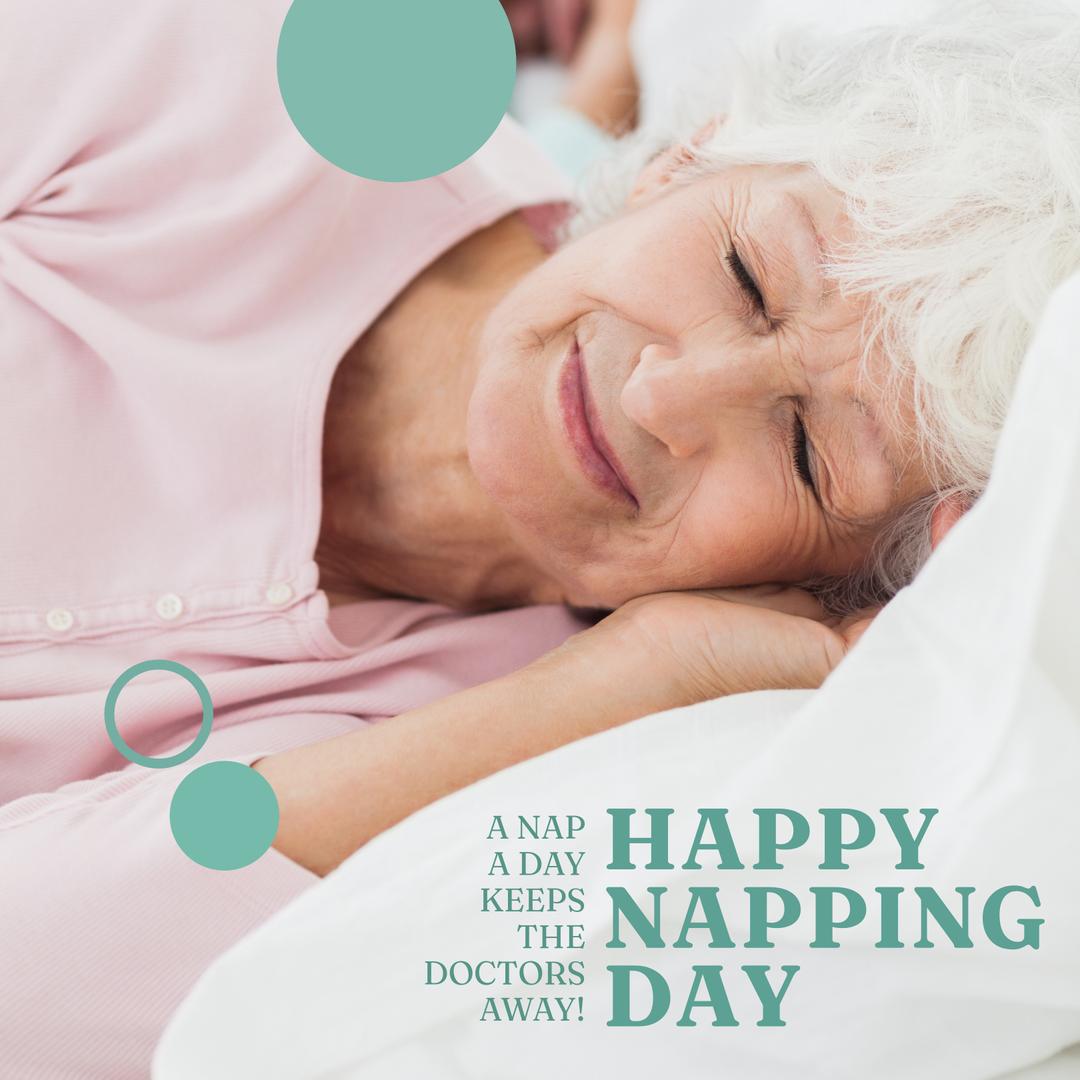 Happy Napping Day Banner with Smiling Senior Woman Sleeping - Download ...