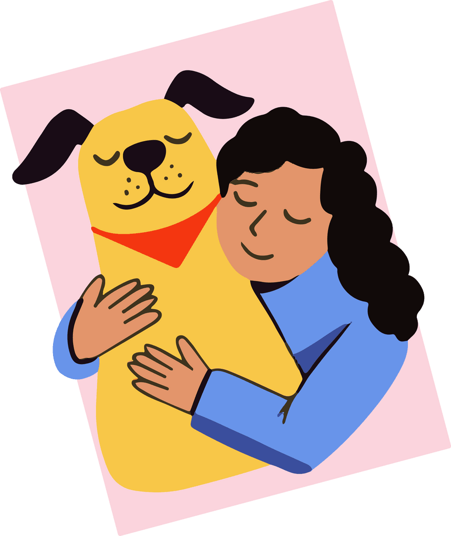 Owner Hugging Yellow Dog on Transparent Background Showing Bond