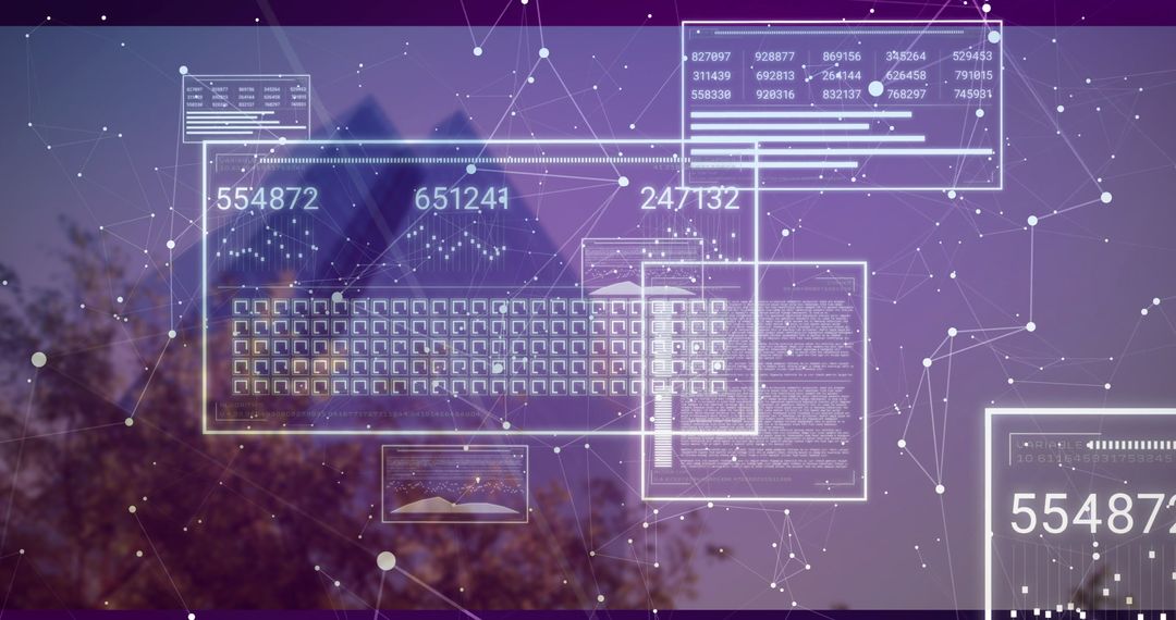 Futuristic Digital Interface with Data Overlay and Network Mesh
