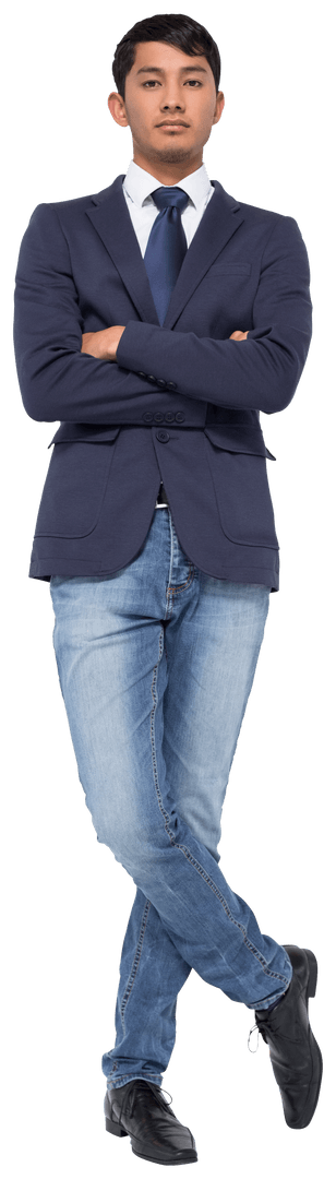 Unsmiling Transparent Casual Businessman with Arms Crossed