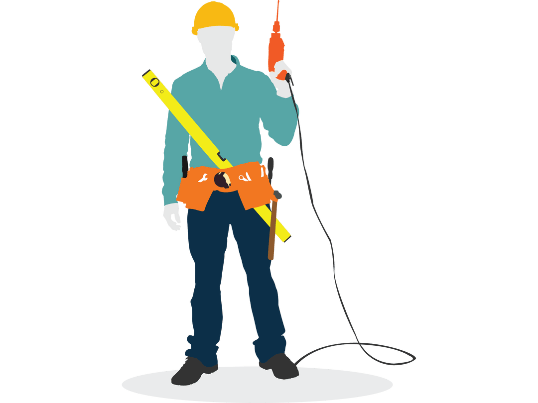 Transparent Male Construction Worker with Tools Illustration