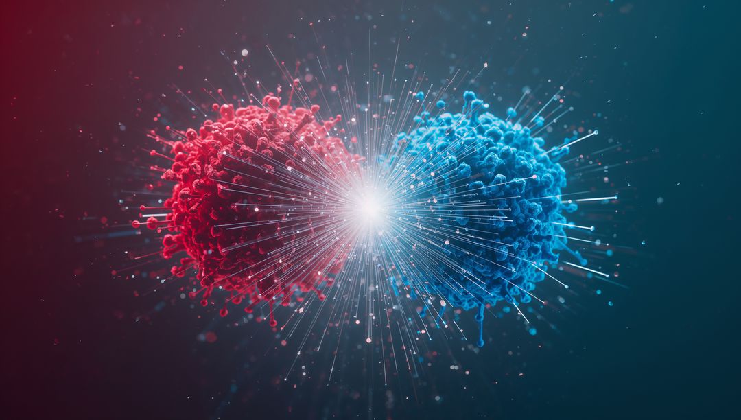 Futuristic Red and Blue Abstract Energy Burst with Radiant Spikes