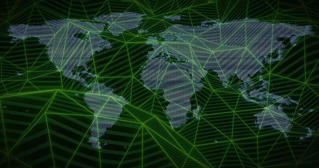 Digital World Map Over Lattice Grid Network in Green