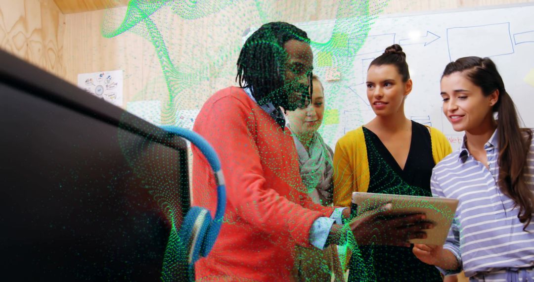 Digital Team Collaboration with Data Overlay in Modern Office