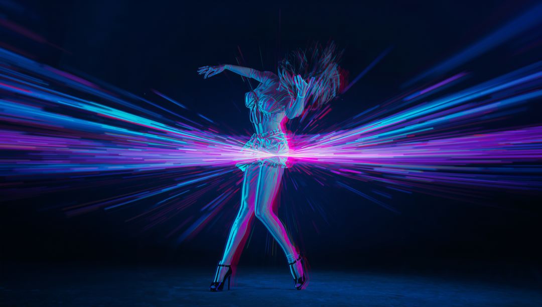Futuristic Neon Dancer with Dynamic Motion Streaks
