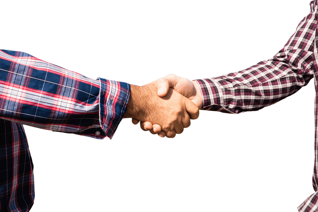 Business Partners Shaking Hands in Transparent Plaid Shirts