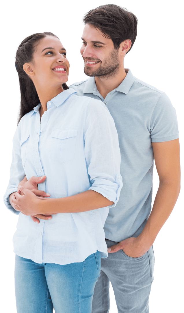 Happy Couple Embracing with Joyful Expressions on Transparent Background