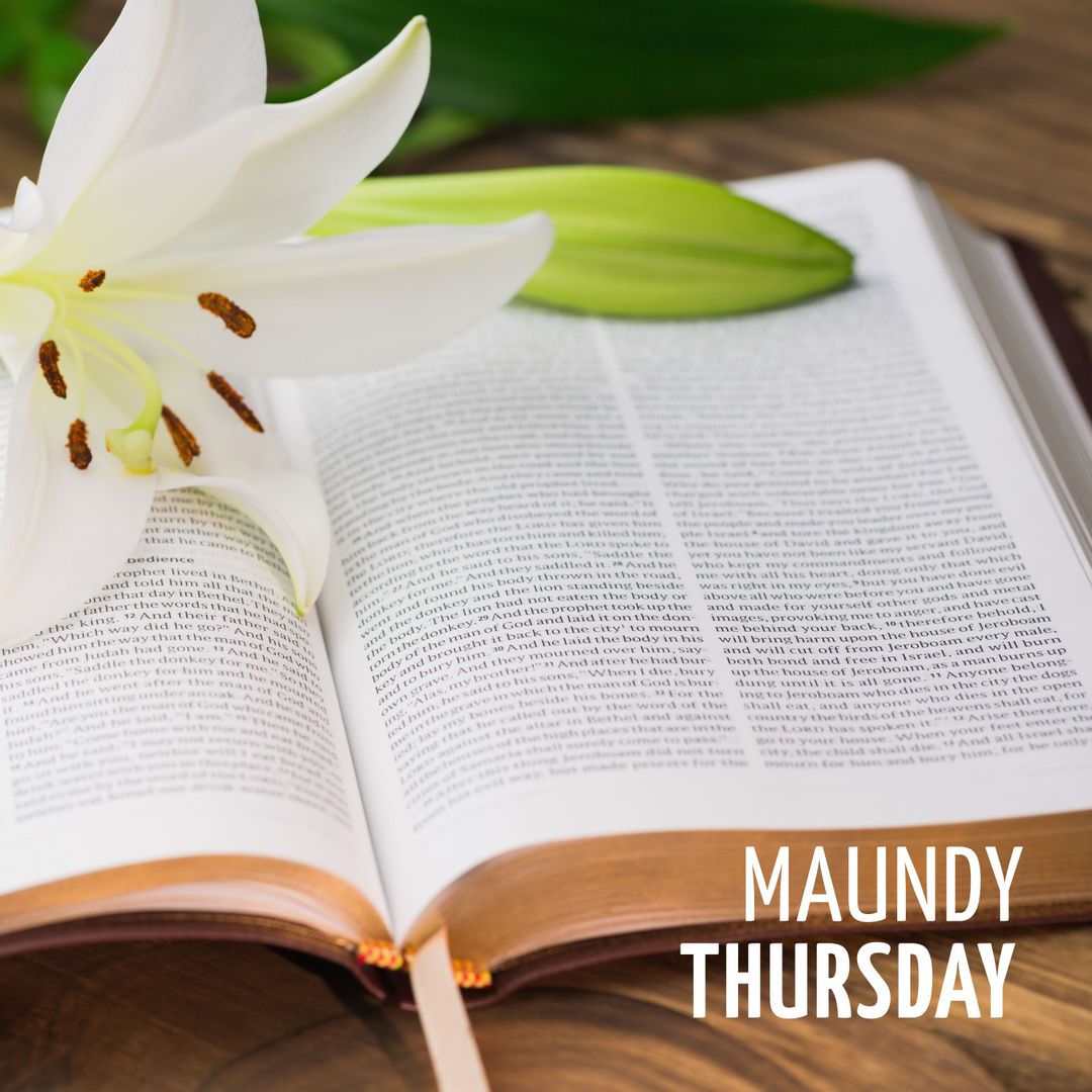 Open Bible and White Lily on Maundy Thursday