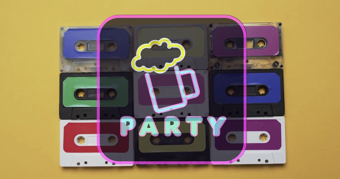 Retro Musical Party with Colorful Cassette Tapes