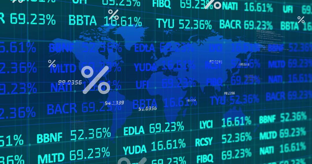 Global Financial Data Analysis with World Map Overlay and Percent Symbols