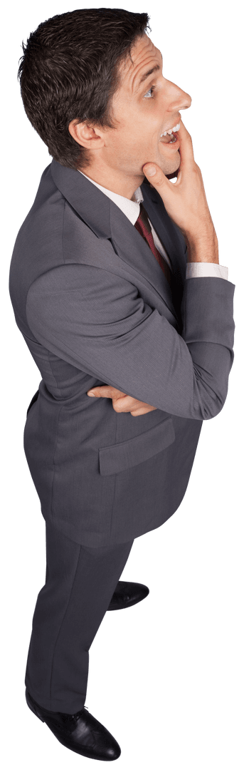 Transparent Businessman Wearing Suit in Thoughtful Pose