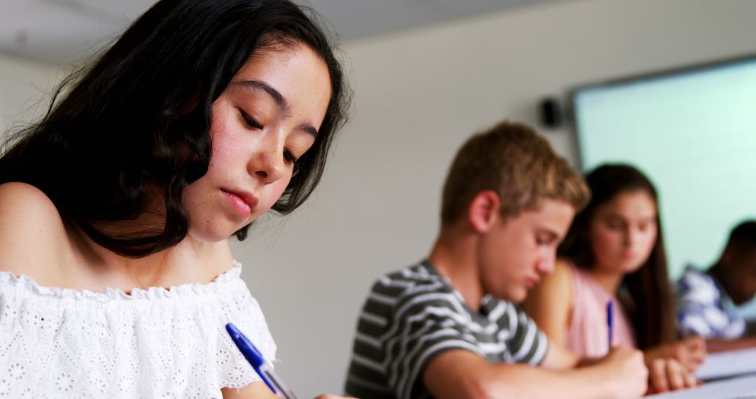 Teenagers Focused on Exam in Classroom Setting - Free Images, Stock Photos and Pictures on Pikwizard.com