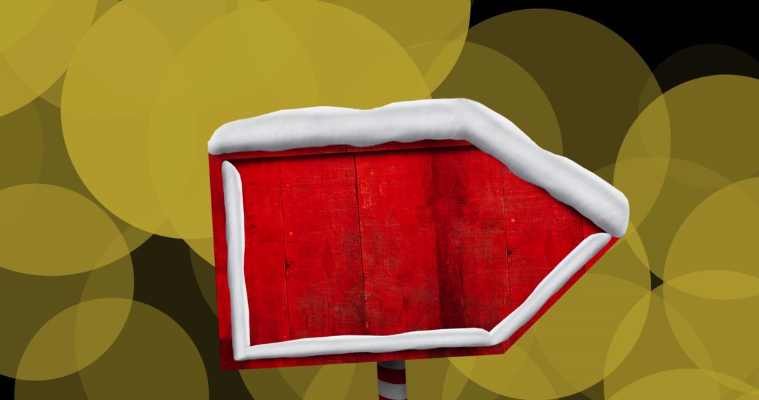 Empty Red Wooden Signpost with Snow and Floating Yellow Circles