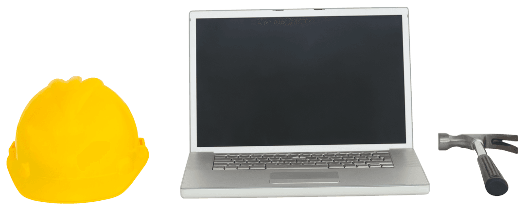 Transparent Laptop Desk With Hardhat and Hammer