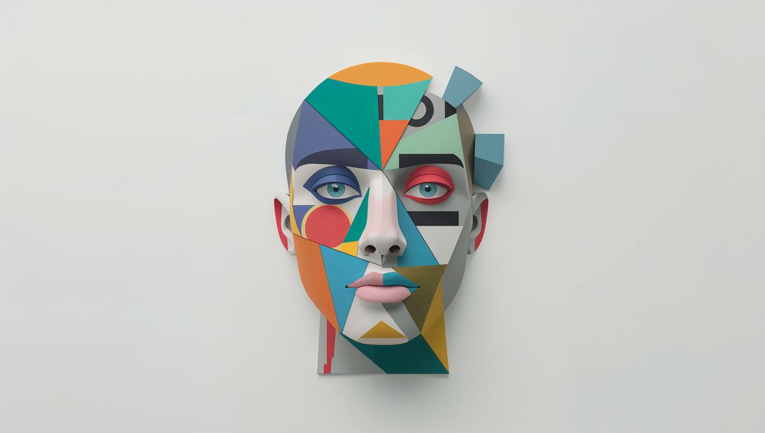 Vibrant Abstract Geometric Art Head Sculpture on Display