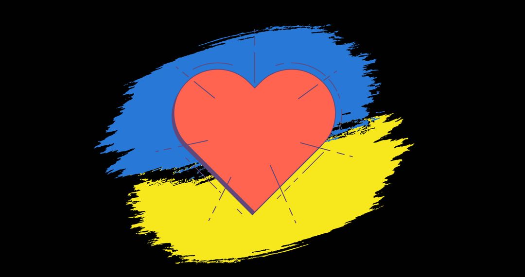 Heart Symbol on Ukraine Flag with Black Background