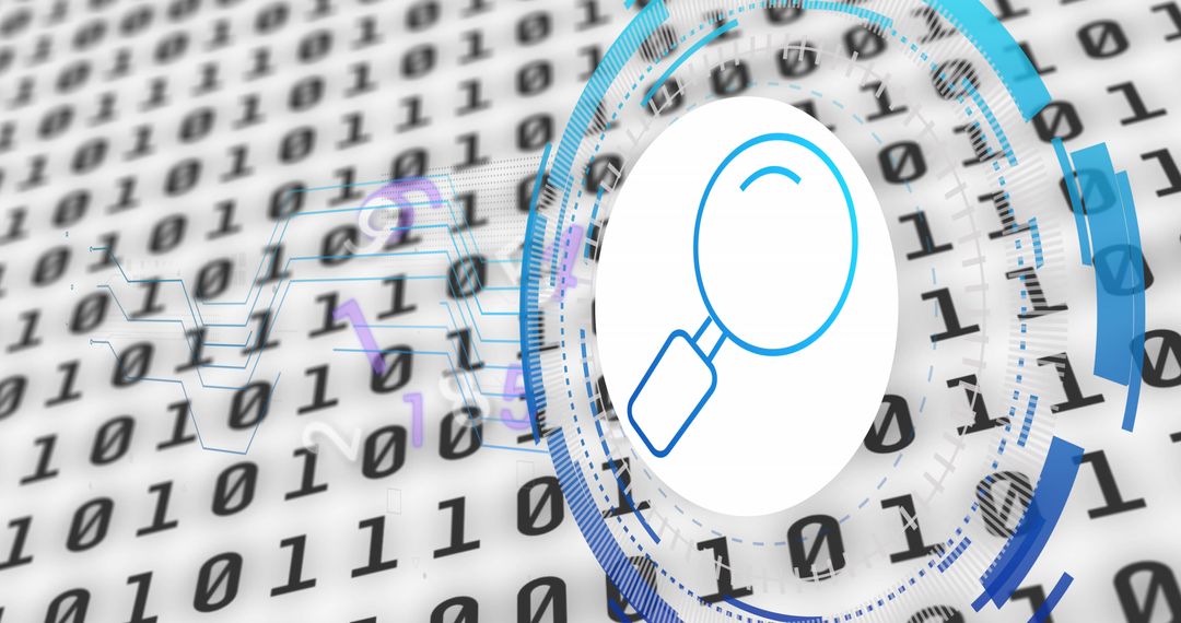Digital Data Processing with Magnifying Glass Icon
