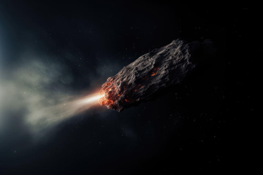 Asteroid Burning Through Space with Fiery Tail in Dark Universe - Free Images, Stock Photos and Pictures on Pikwizard.com