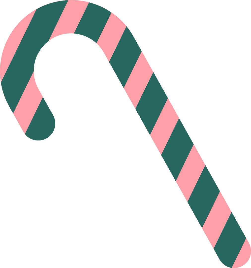 Candy Cane with Green and Pink Stripes on Transparent Background