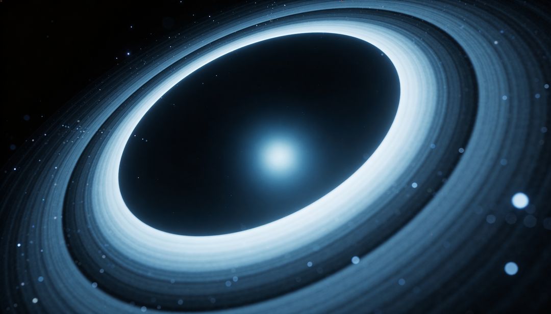 Glowing Ringed Accretion Disk Surrounding Dark Void with Luminous Inner Core in Deep Space