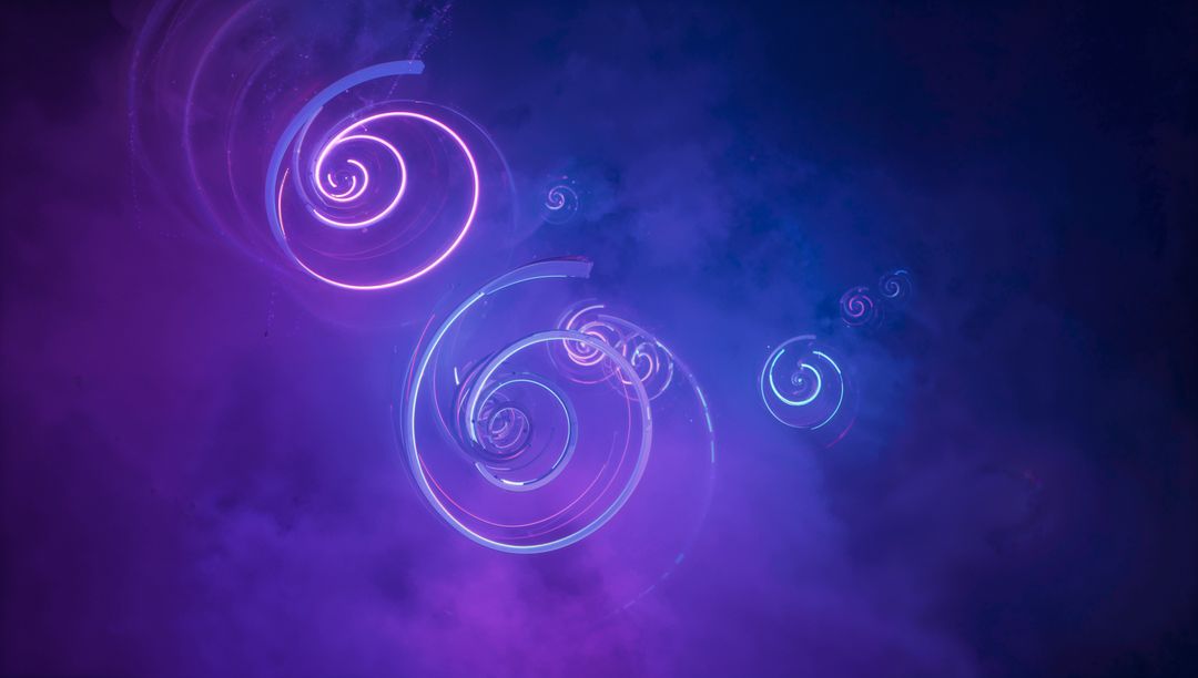 Futuristic Glowing Neon Spirals in Cosmic Digital Space