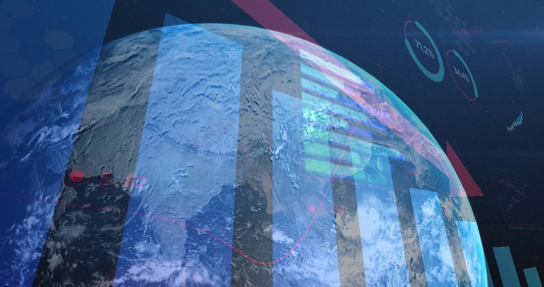 Digital World Map Network with Data Interface Overlay