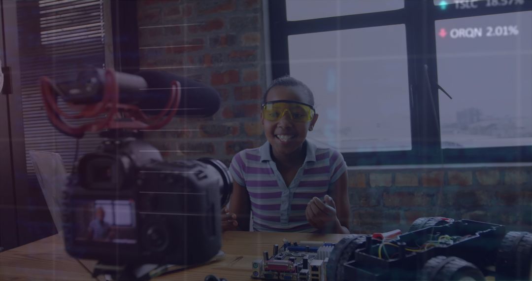 Young Student Recording Tech Project Vlog on Camera at Home