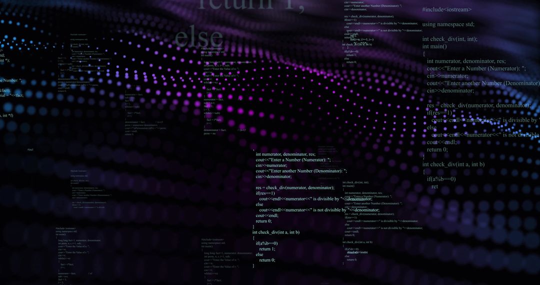 Digital Code Overlay on Purple Spot Background