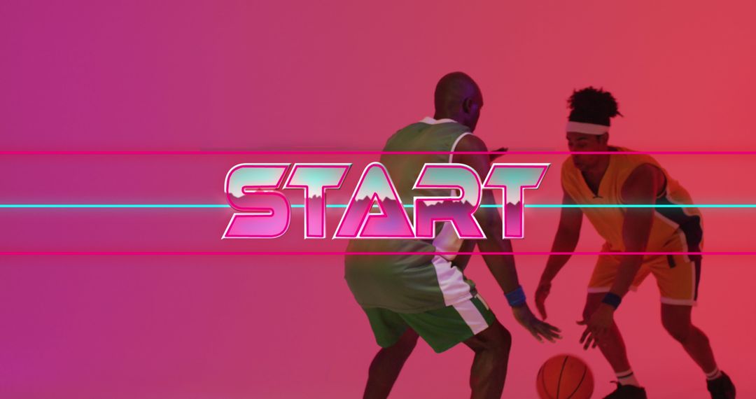 Neon Start Text Over Basketball Players Action