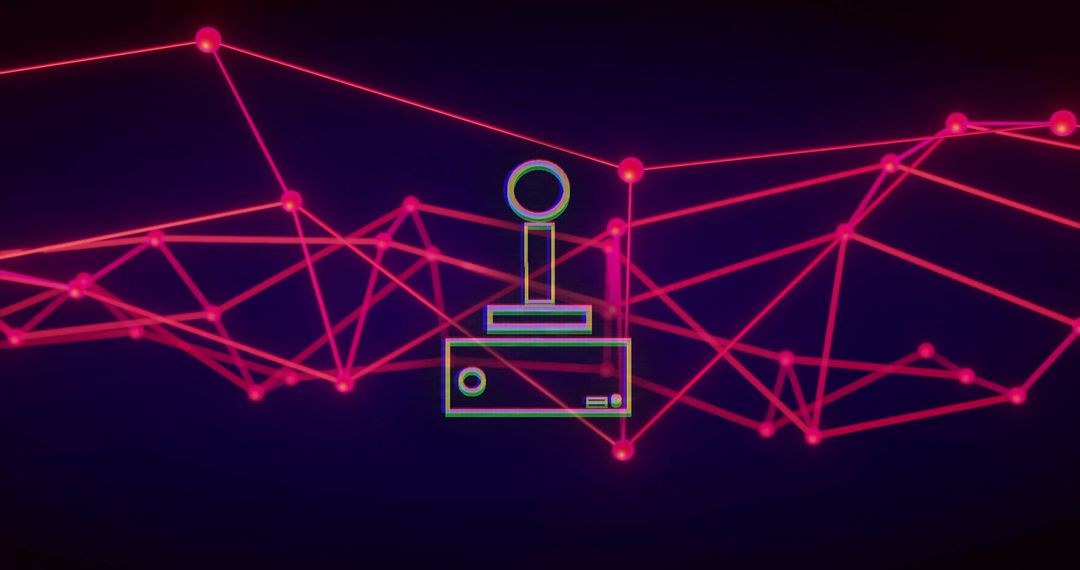 Neon Joystick and Network of Red Connections on Dark Background