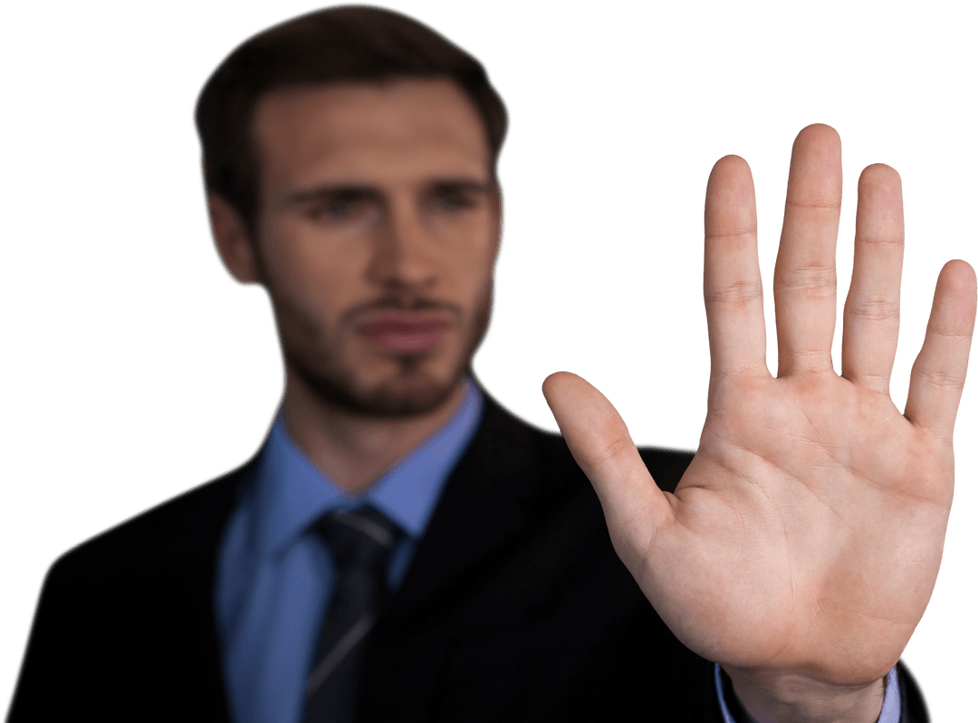 Businessman Using Transparent Touchscreen Interface in Office