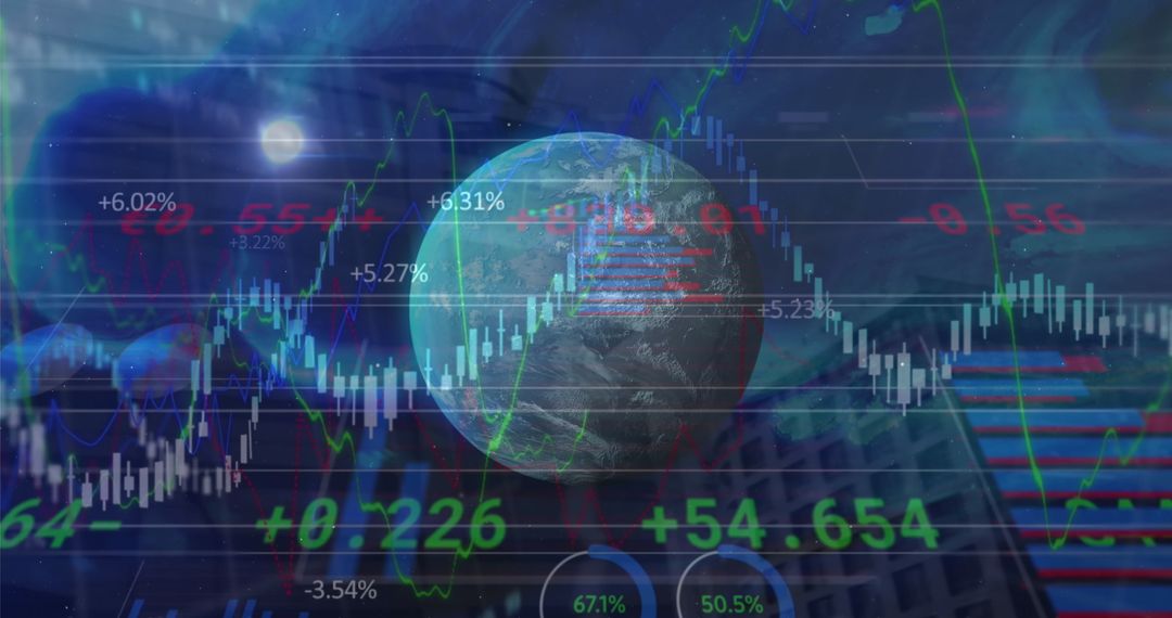Global Financial Market Data Overlay on Spinning Earth