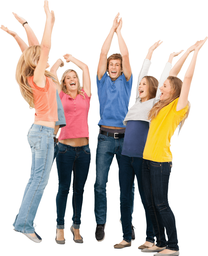 Transparent Enthusiastic Group of Friends Joyfully Celebrating