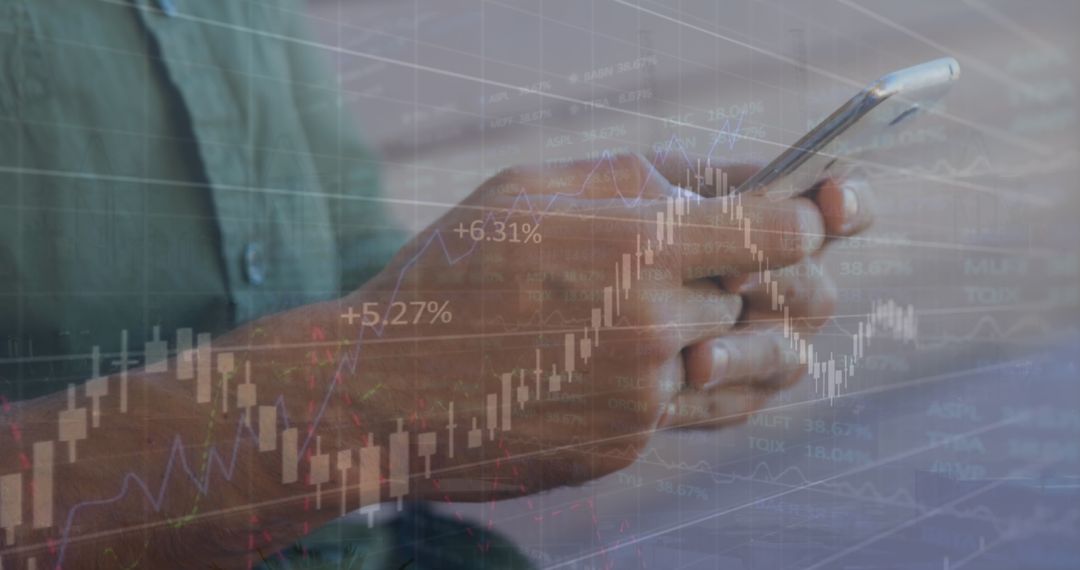 Multiple Exposure of Data Graphs Overlay on Smartphone Use