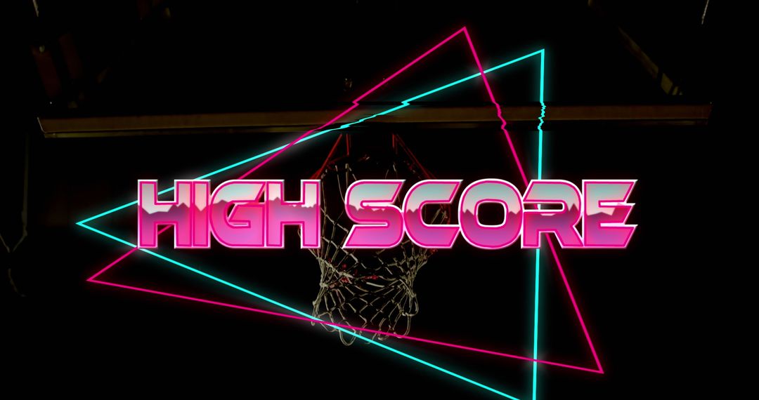 Neon High Score Banner with Basketball Slam Dunk