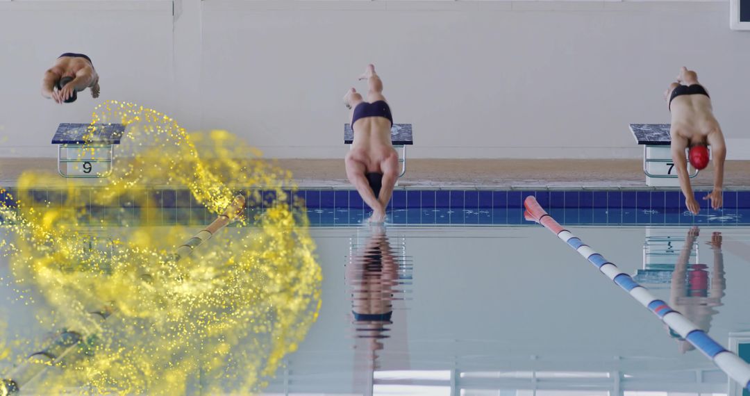 Athletes Diving into Pool Showcasing Strength and Technique