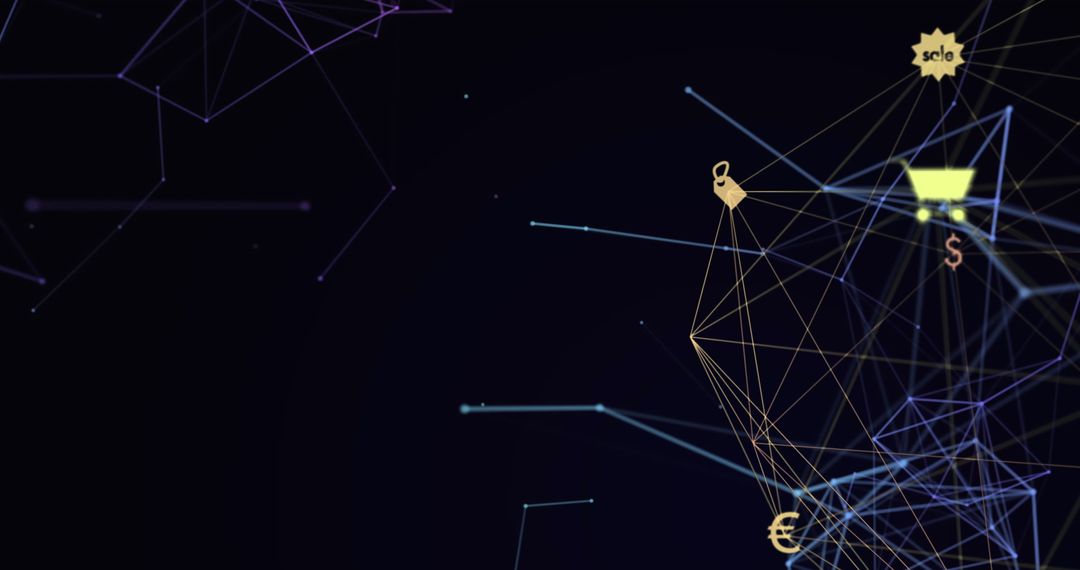 Digital Network Illustration with Floating Icons