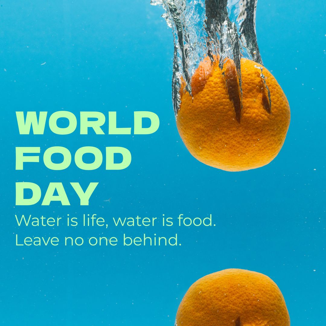 World Food Day Banner with Oranges Submerged in Water