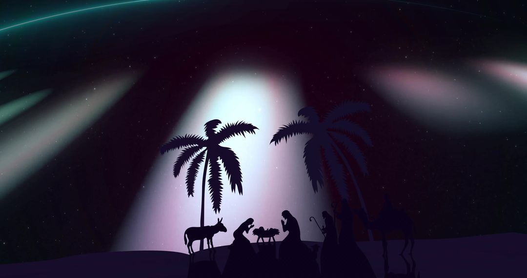 Silhouette Nativity Scene Under Starry Night Sky